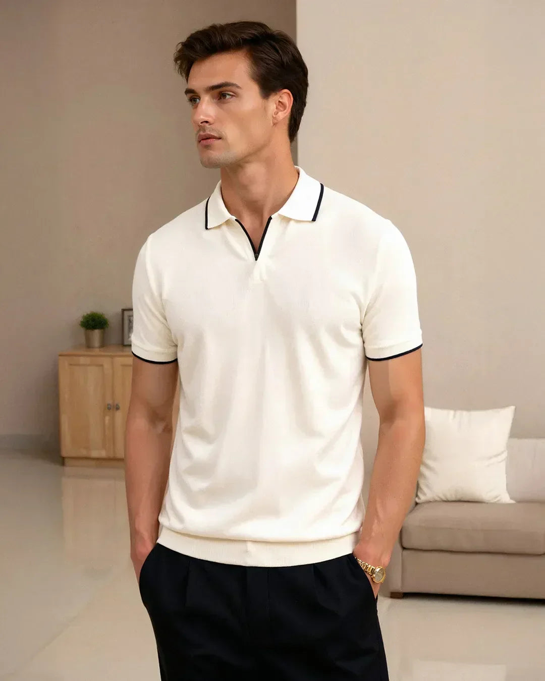 Hugo | Polo Sur Mesure En Piqué Avec Détails Contrastants